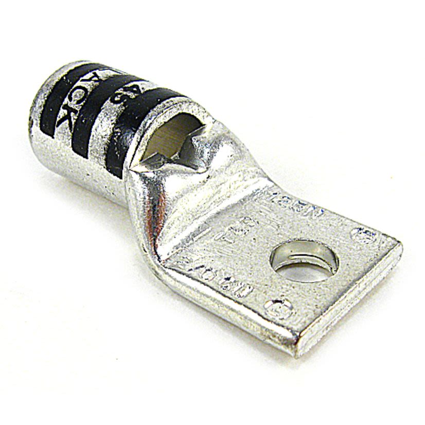Color-Keyed 54110 54100 1-Hole Non-Insulated Compression Lug With Peep Hole, 2/0 AWG Copper Conductor, Die Code: 45, 3/8 in Stud, Copper